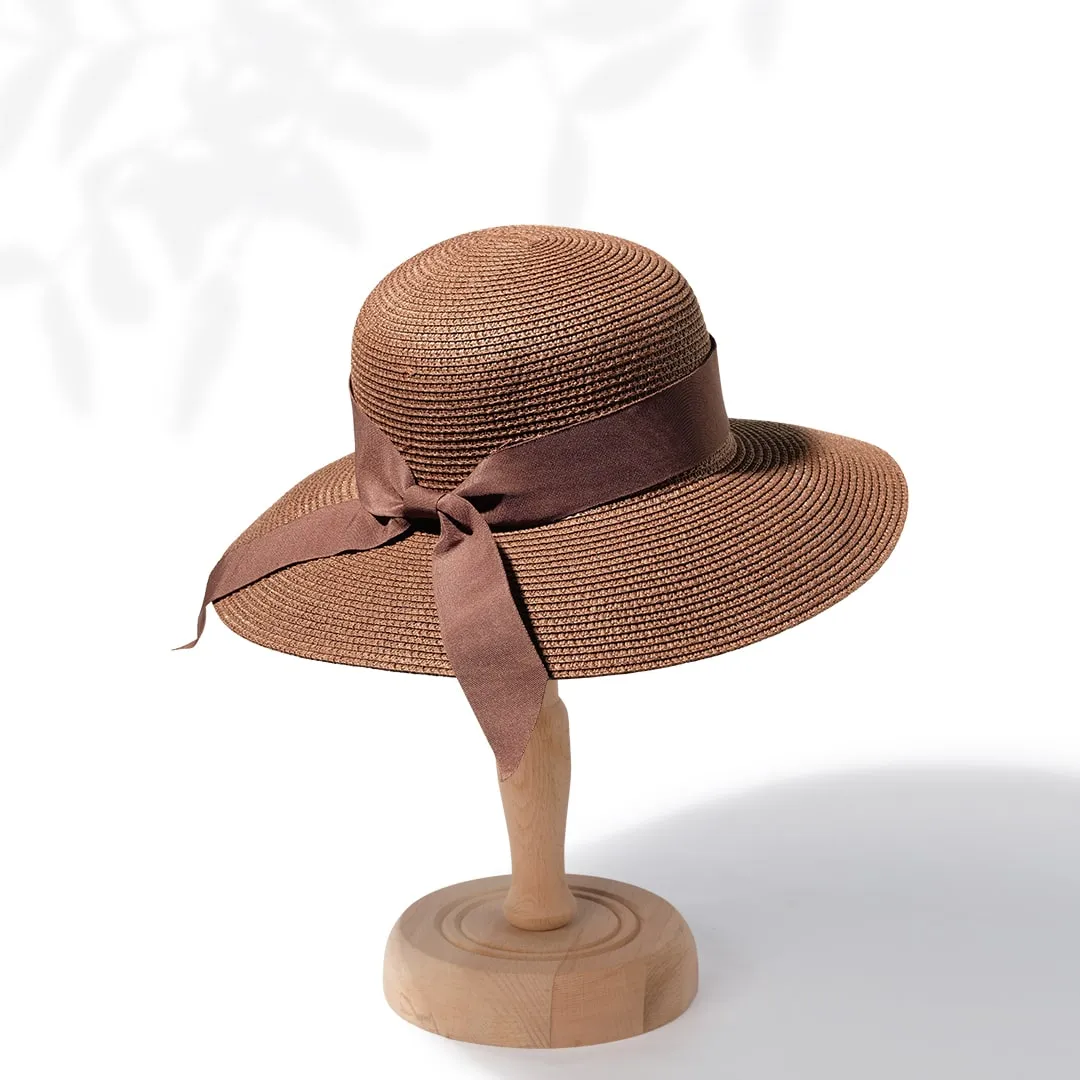 Beach Hats for Women - Panama Straw Sun Hat with Heart Shape Glasses - Summer Fedora Roll Up Packable Travel Hat UV Protection UPF 50  (Brown) - FUNCREDIBLE