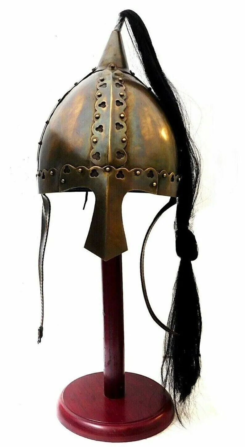 Costume Medieval Viking Mask Armor Roman Knight Larp SCA Helmet With Stand Decor