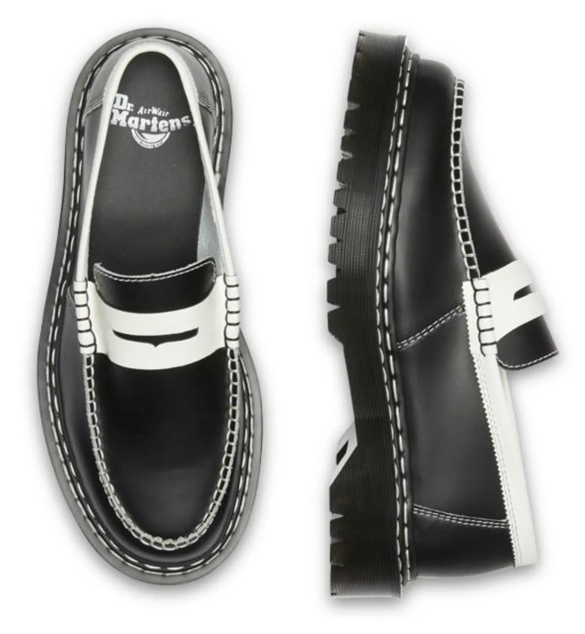 Dr. Martens Womens Penton Bex Leather Loafer - Black With White Edge/White