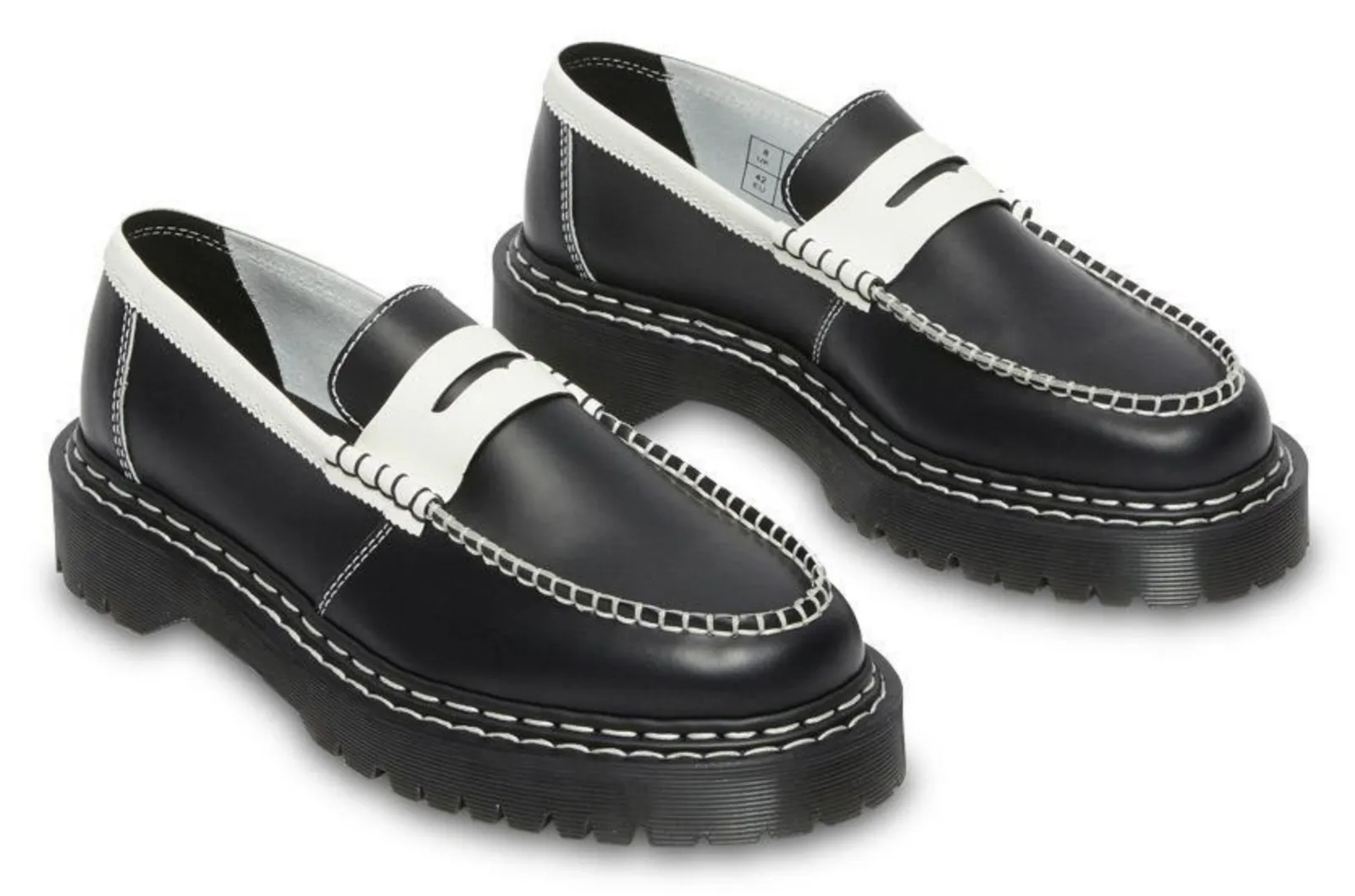 Dr. Martens Womens Penton Bex Leather Loafer - Black With White Edge/White