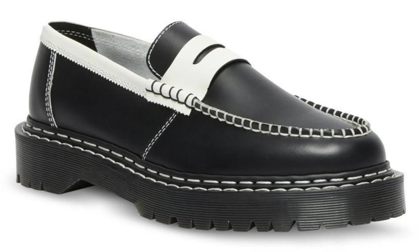 Dr. Martens Womens Penton Bex Leather Loafer - Black With White Edge/White