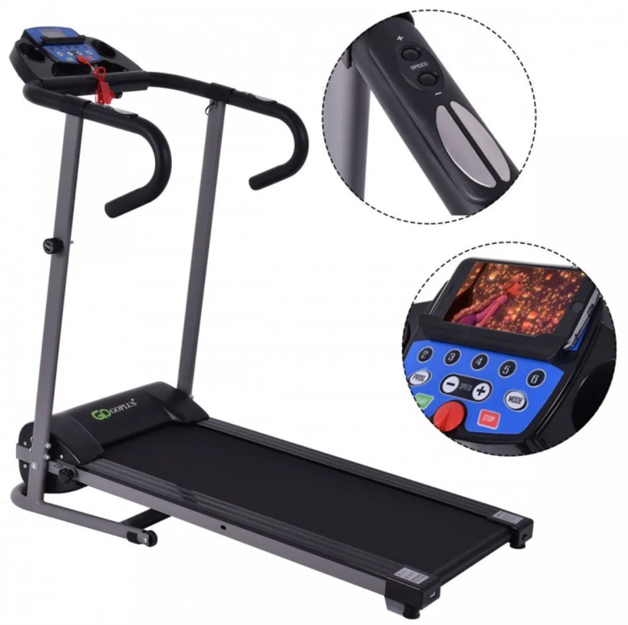 Heavy Duty Powerful Electric Foldable Treadmill With LCD Display | Heart Rate Sensor | Cup Holder, Device Holder | Safe Key, Nonslip Pad