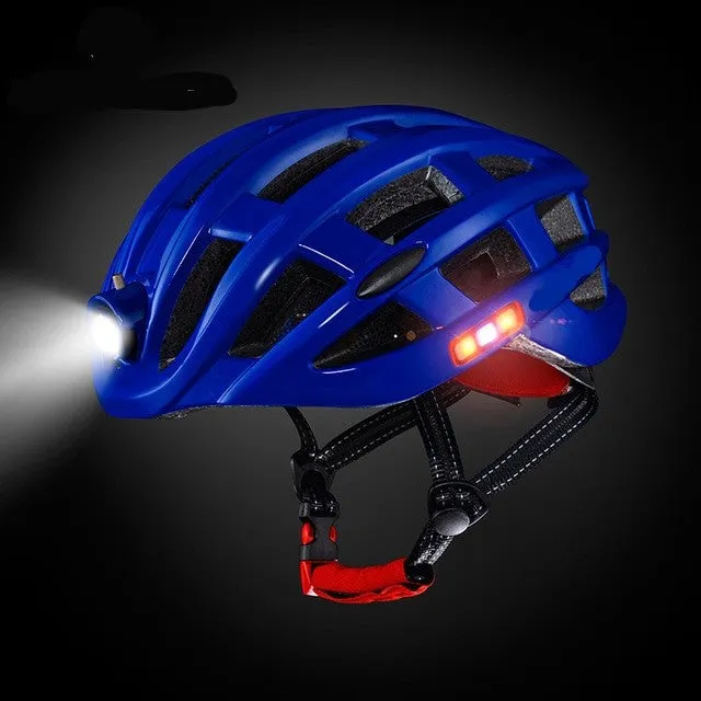 Helmet with LED Lights On All Sides USB Port Built-In Battery EPS Foam