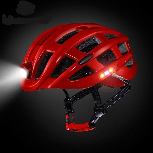 Helmet with LED Lights On All Sides USB Port Built-In Battery EPS Foam