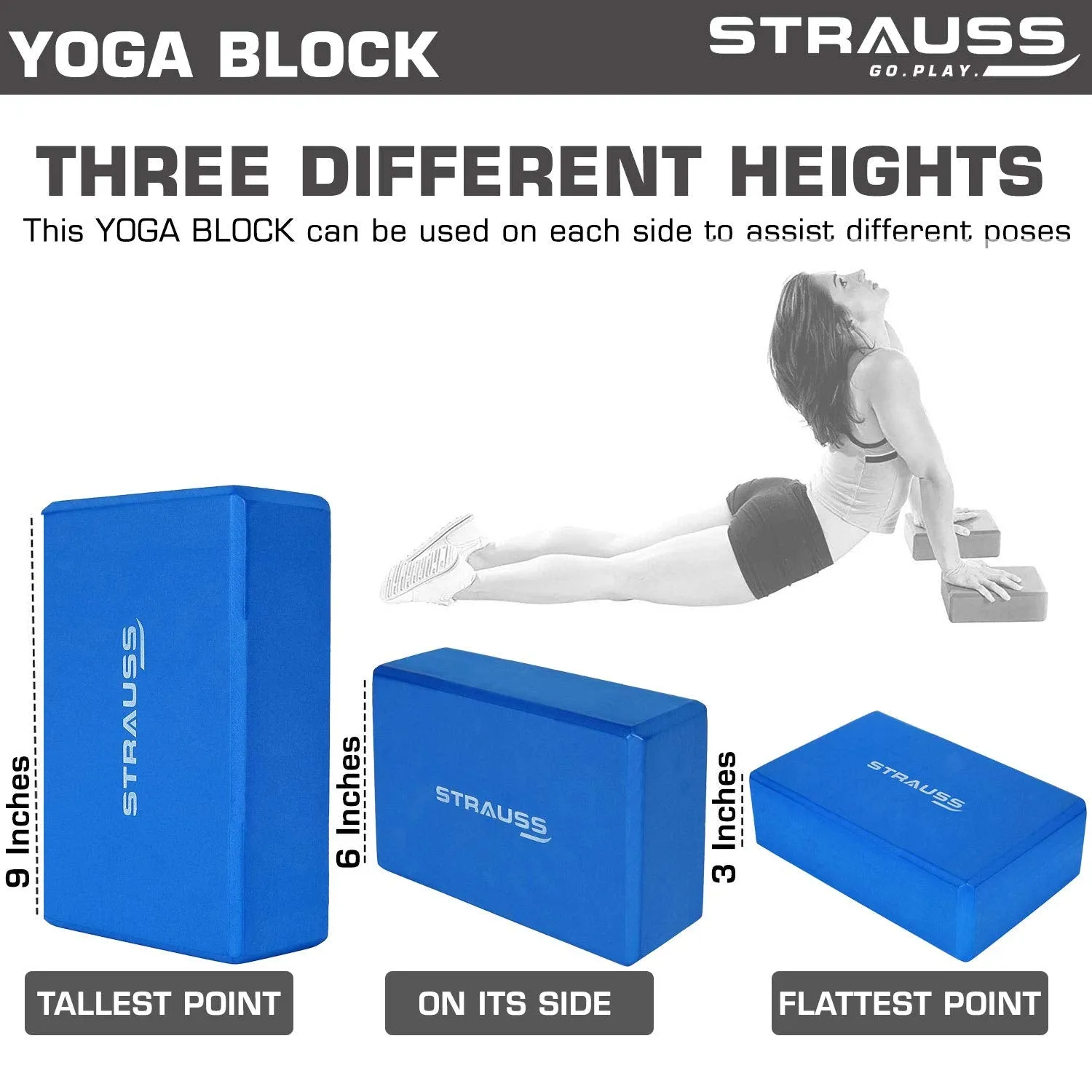 Strauss Lightweight Eco Friendly Yoga Mat 6 mm (Blue), Yoga Block (Navy Blue) Pair and Yoga Belt (Blue)