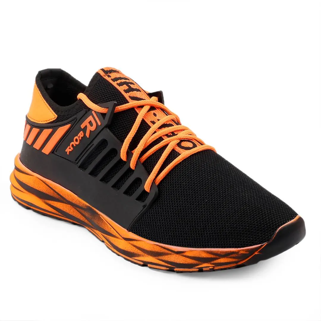 Stylish Mesh Orange Upper Lace Sneakers For Men