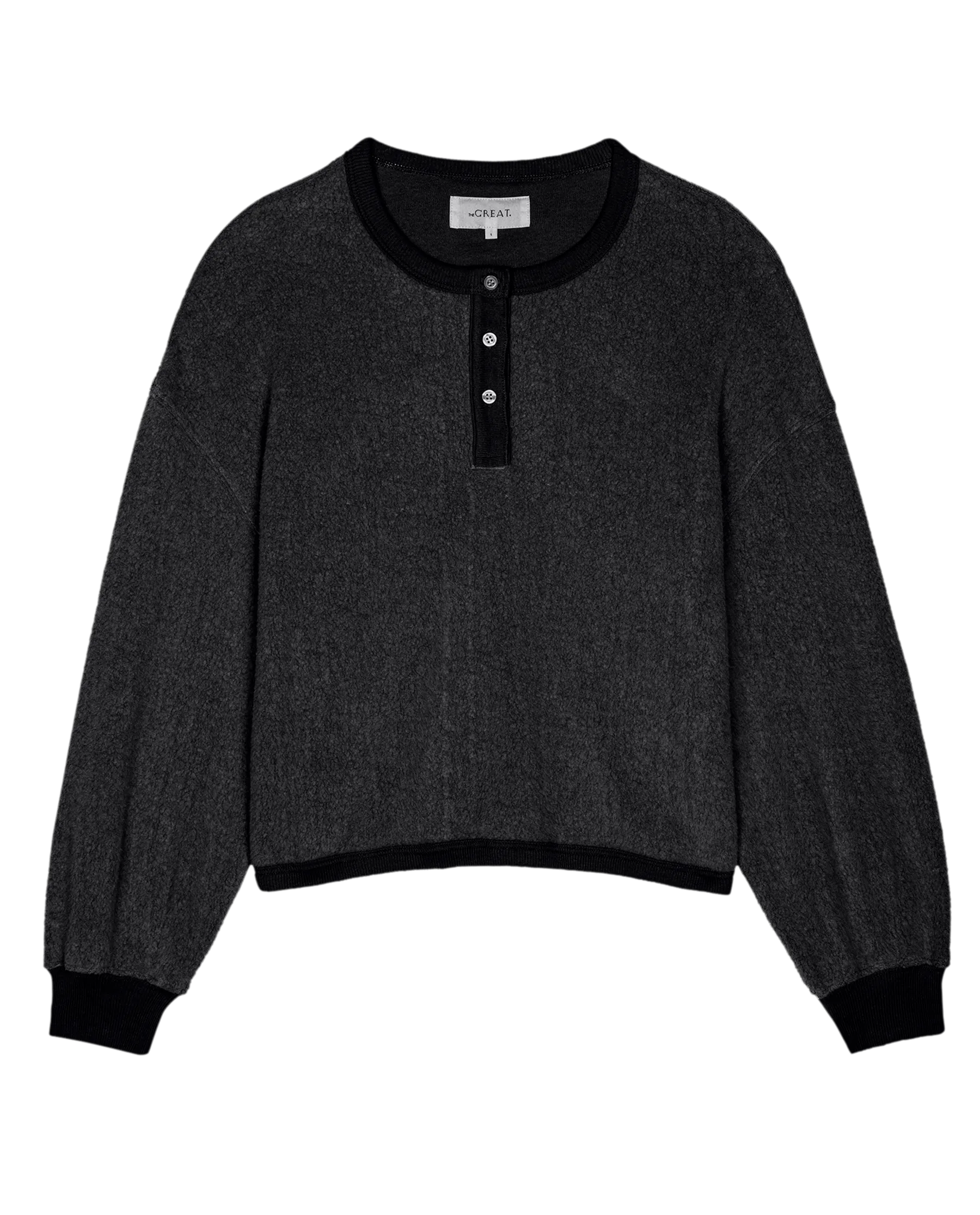 The Fleece Henley Sweatshirt. -- Almost Black