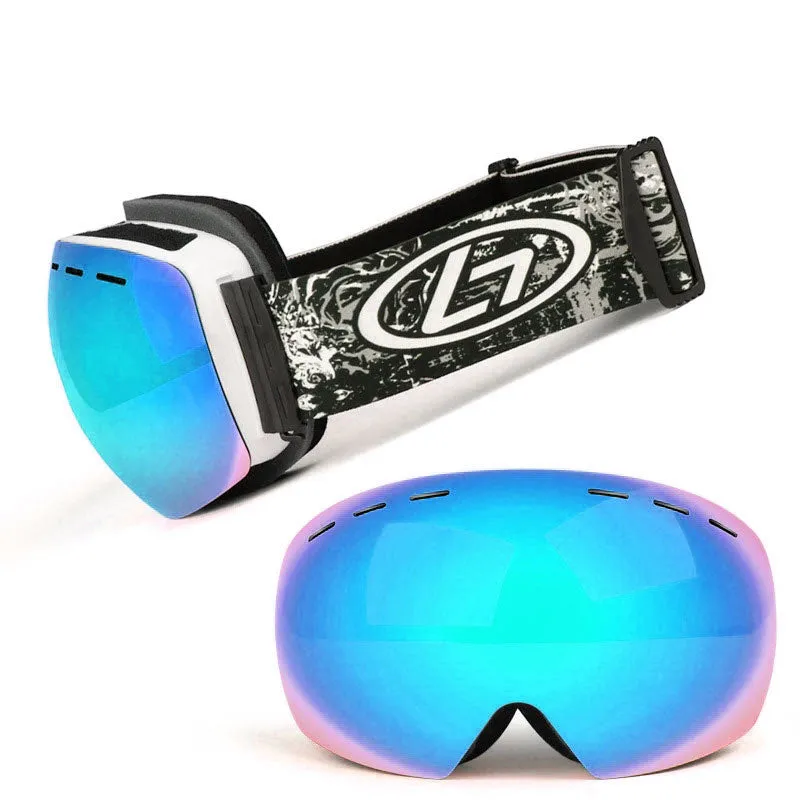 Unisex Double Layers UV Anti-Fog Big Ski Mask Goggles-Blue