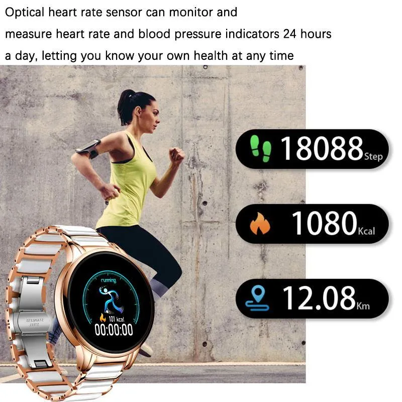 Unisex Waterproof Sports Ceramic Strap Fitness Tracker Smart Watches