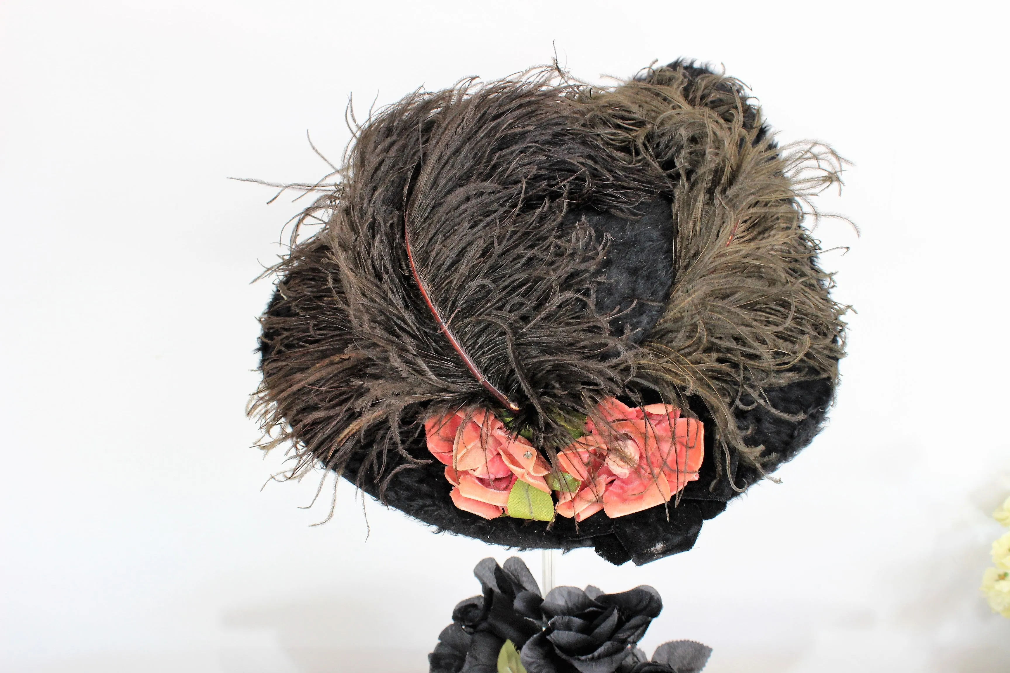 Vintage Antique 1890s - 1910s Black Fur Wide Brimmed Hat