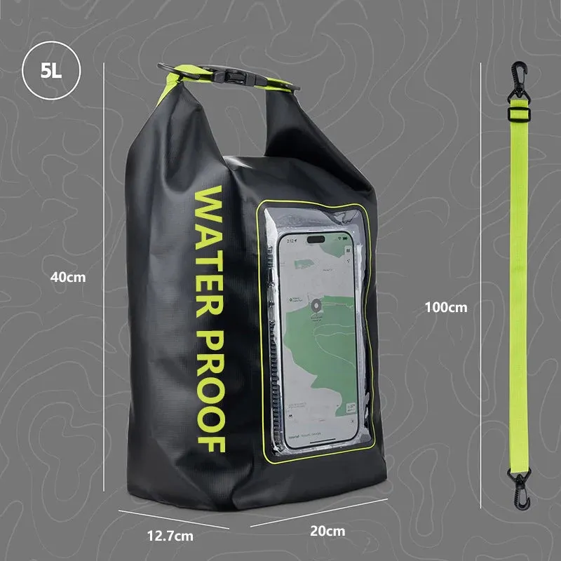 Waterproof Dry Bag With Transparent Phone Pocket - 5L Capacity for Swimming & Kayaking